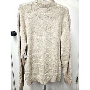 Old Navy NWT Mock-Neck Textured Geometric/Check Chunky Sweater Oatmeal Heathe XL